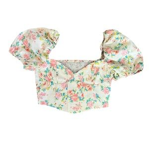 Zara Floral Crop Top Puff Sleeve
